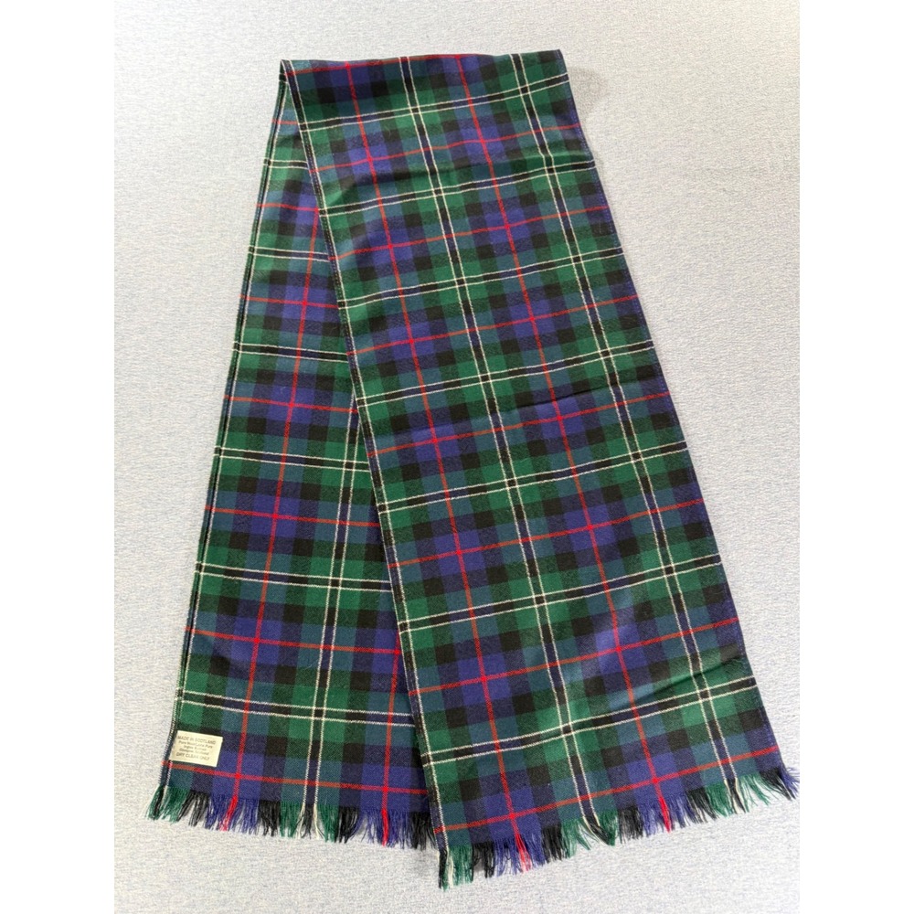 Ingles Buchan Scotland Pure Wool Tartan Plaid Scarf Green Blue Fringed Glasgow